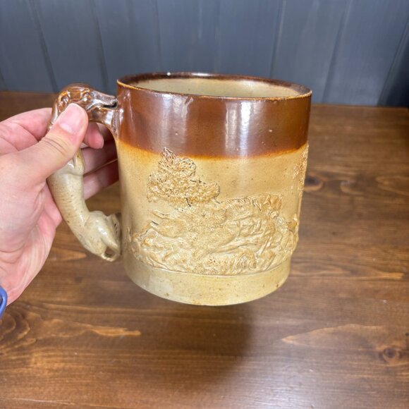 Antique Salt Glaze Hunting Mug with Hound Handle 1800s Stoneware Tankard - Picture 11 of 14